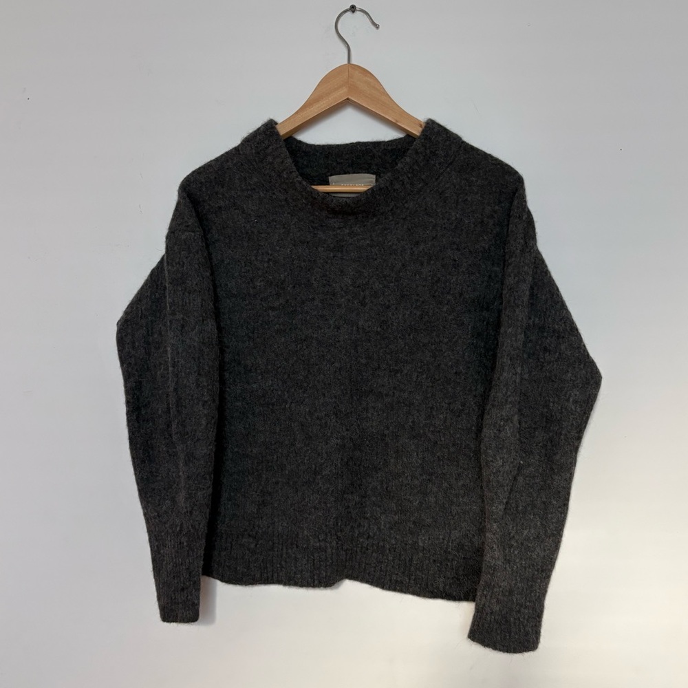 Everlane Oversized Cropped Women Sweater Gray Alpaca Wool Blend Crew Neck Small